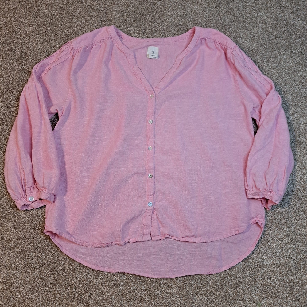 Joie Pink Linen Hi Low Hem Top